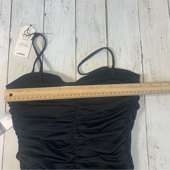 Express Woman S Black Ruched Whimsigoth Fairy Grunge Spaghetti Strap Bodysuit. - Picture 3 of 5